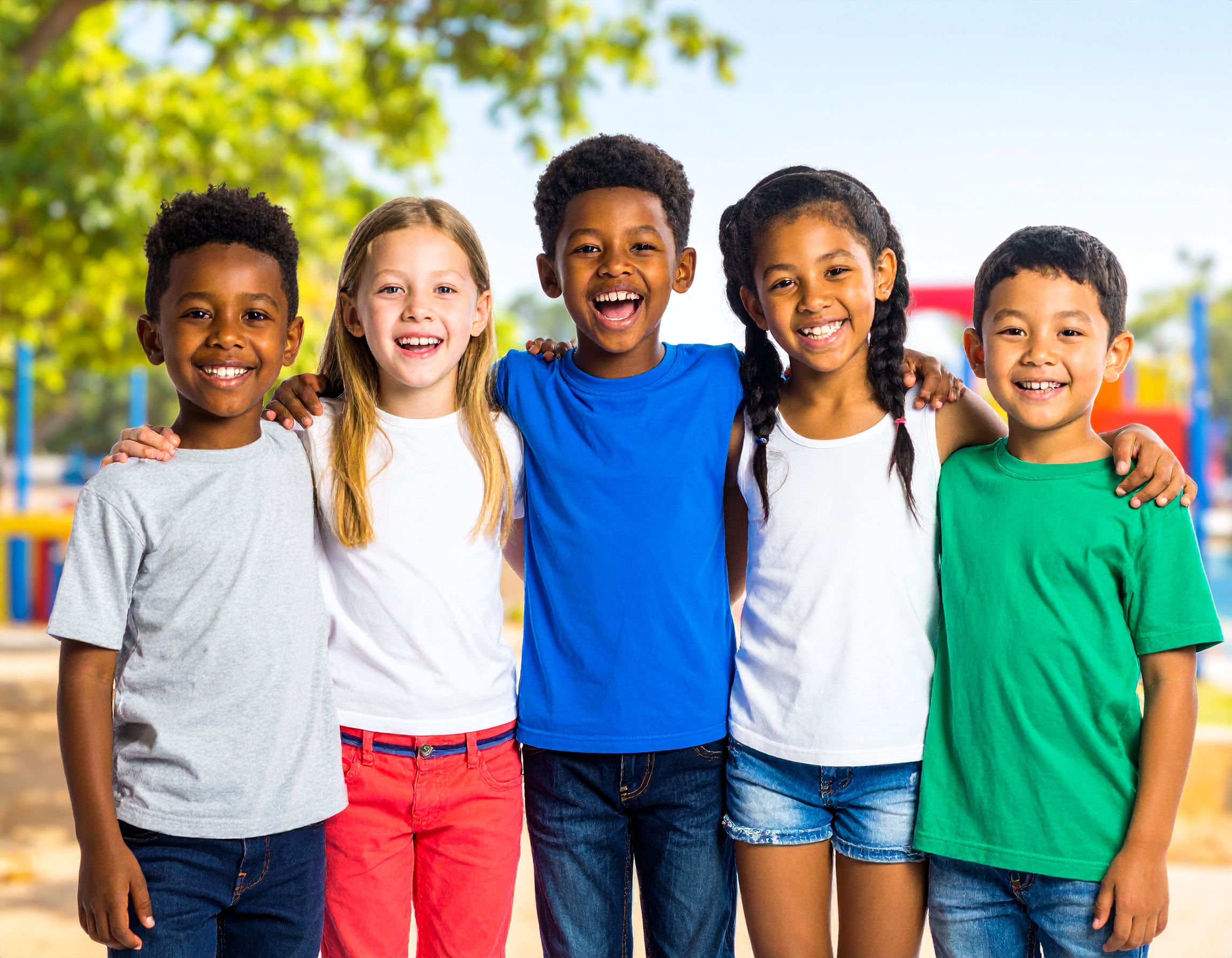 Diverse group of children with healthy smiles after pediatric dental care in Temple, Texas